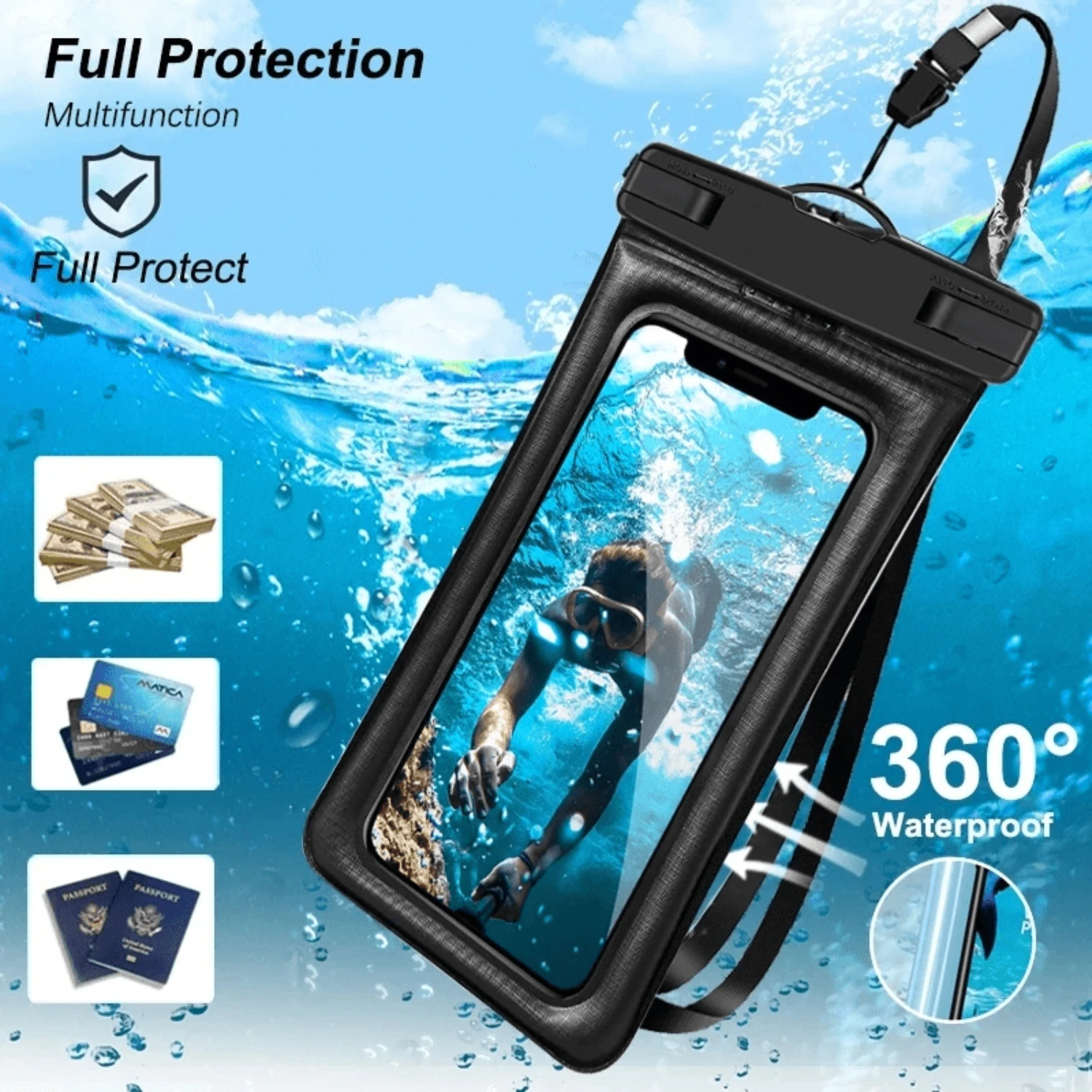 Floating Inflatable  Waterproof Mobile Phone Bag High Sensitivity  Screen Waterproof Mobile Phone Case Large Mobile Phone Bag