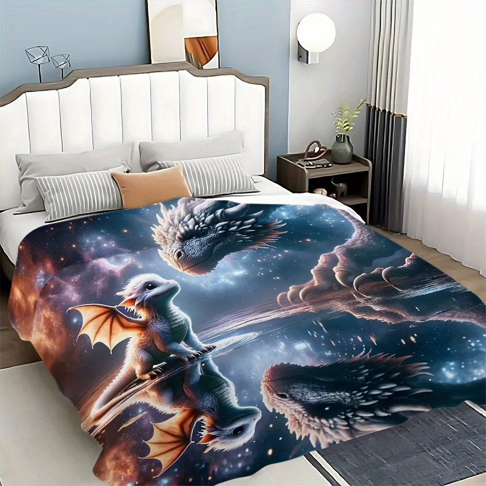 Exquisite Cosmic Dragon Galaxy Throw Blanket Soft Fleece Bed Throw Decorative Fantasy Sci Fi Art Plush Cozy Nighttime Decor