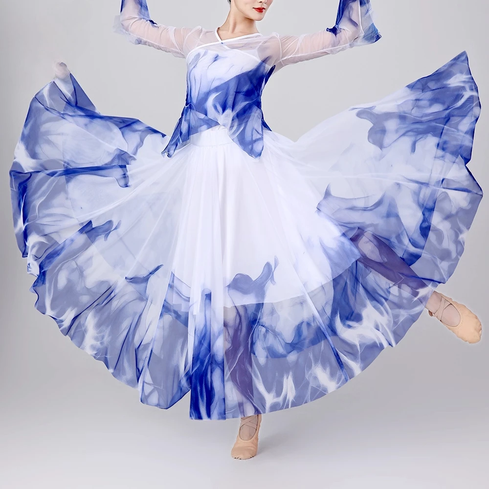 Falda de baile con pintura de tinta china para danza clásica moderna para adultos personalizada para mujer vestido de competición para actuación en gran escenario