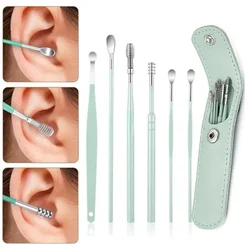 New 6Pcs/set Stainless Steel Ear Spong Pickers Earpick Wax Remover piercing kit earwax Curette Spoon Care Ear Clean Tool