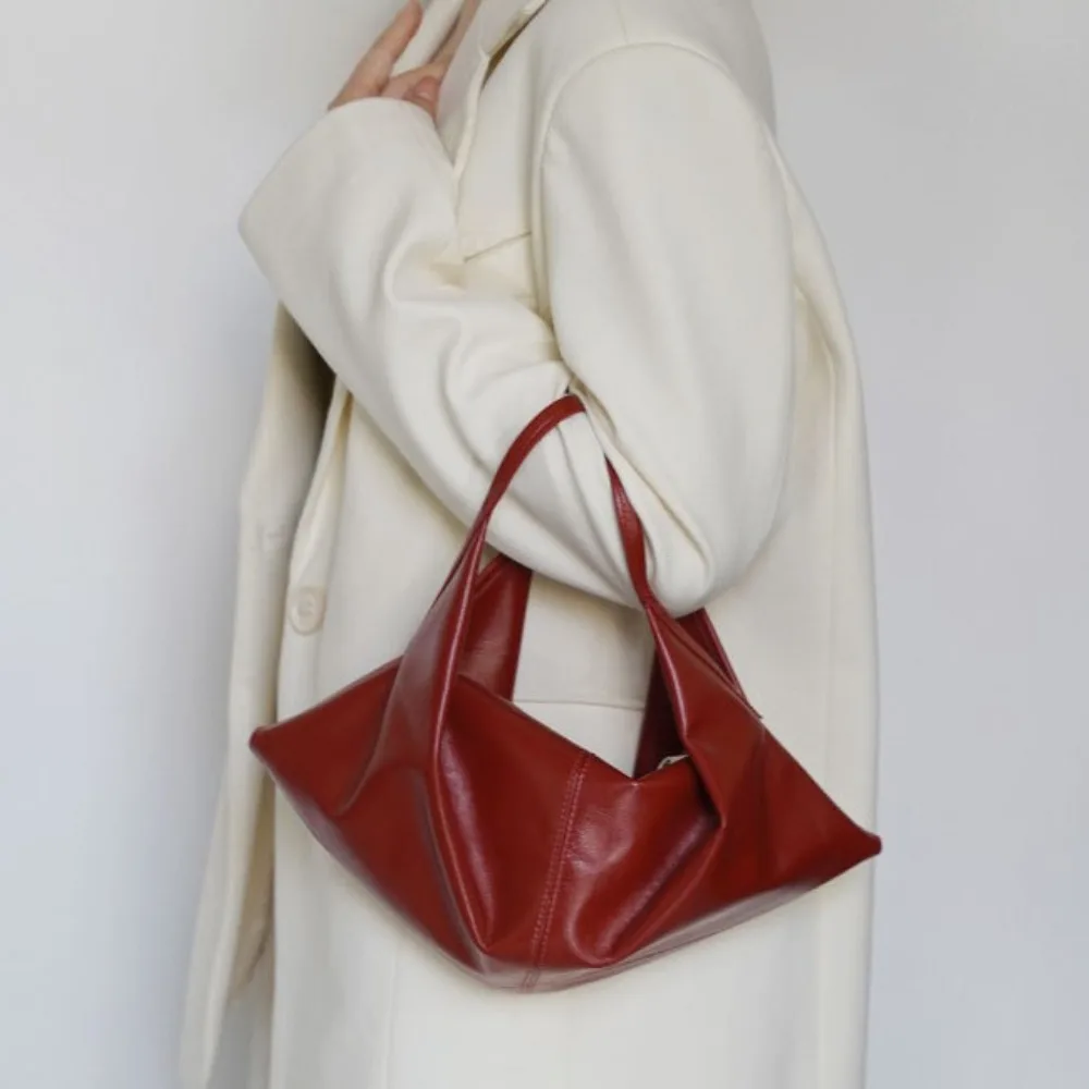 

Soft Leather Croissant Crossbody Bag Vintage Commuting Lazy Style Shoulder Bag Korean Style Hobos Oil Wax Leather Handbag Travel