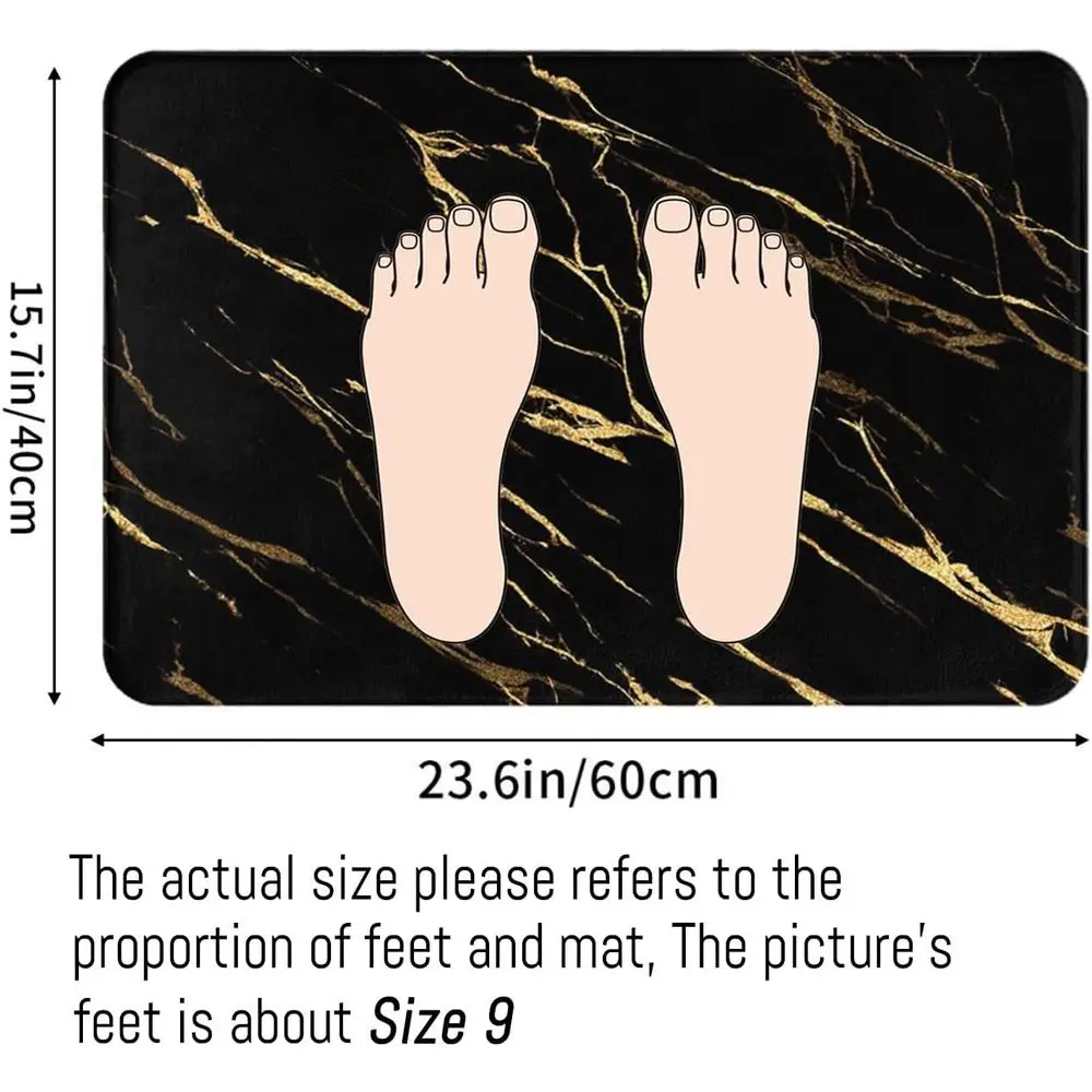 Black and Gold Marble Absorbent Bath Rug Non-Slip Floor Rug Carpets for Kitchen Bathroom Laundry Bedroom Living Room