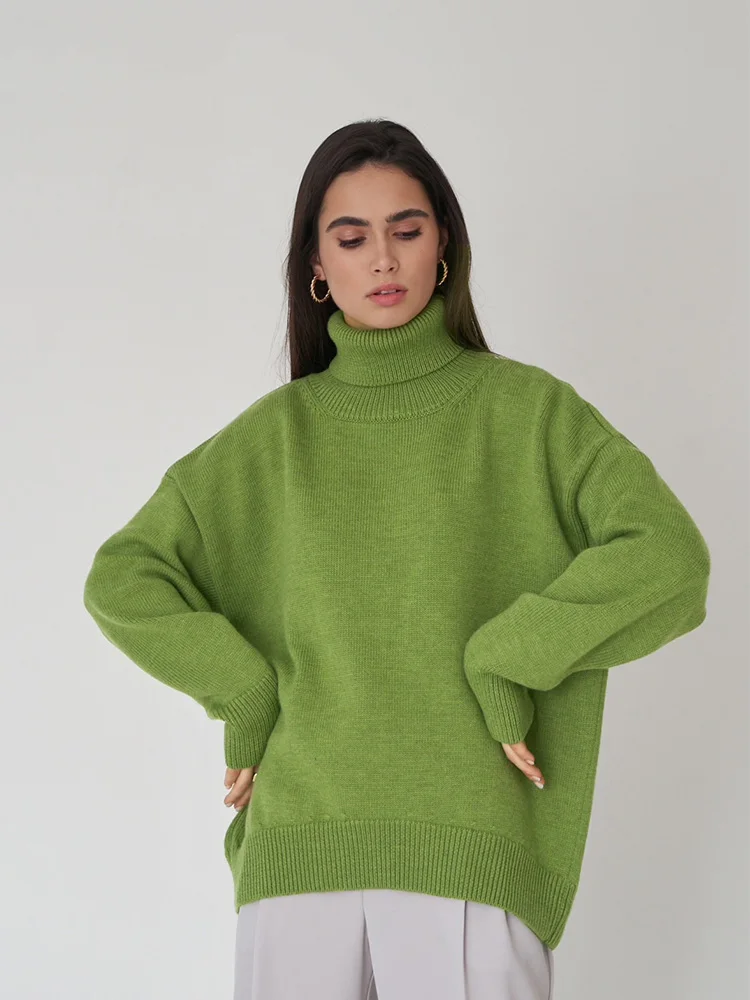 Women Turtleneck Sweater CHIC Autumn Winter Thick Warm Pullover Top Casual Loose Knitted Jumper Female Pull