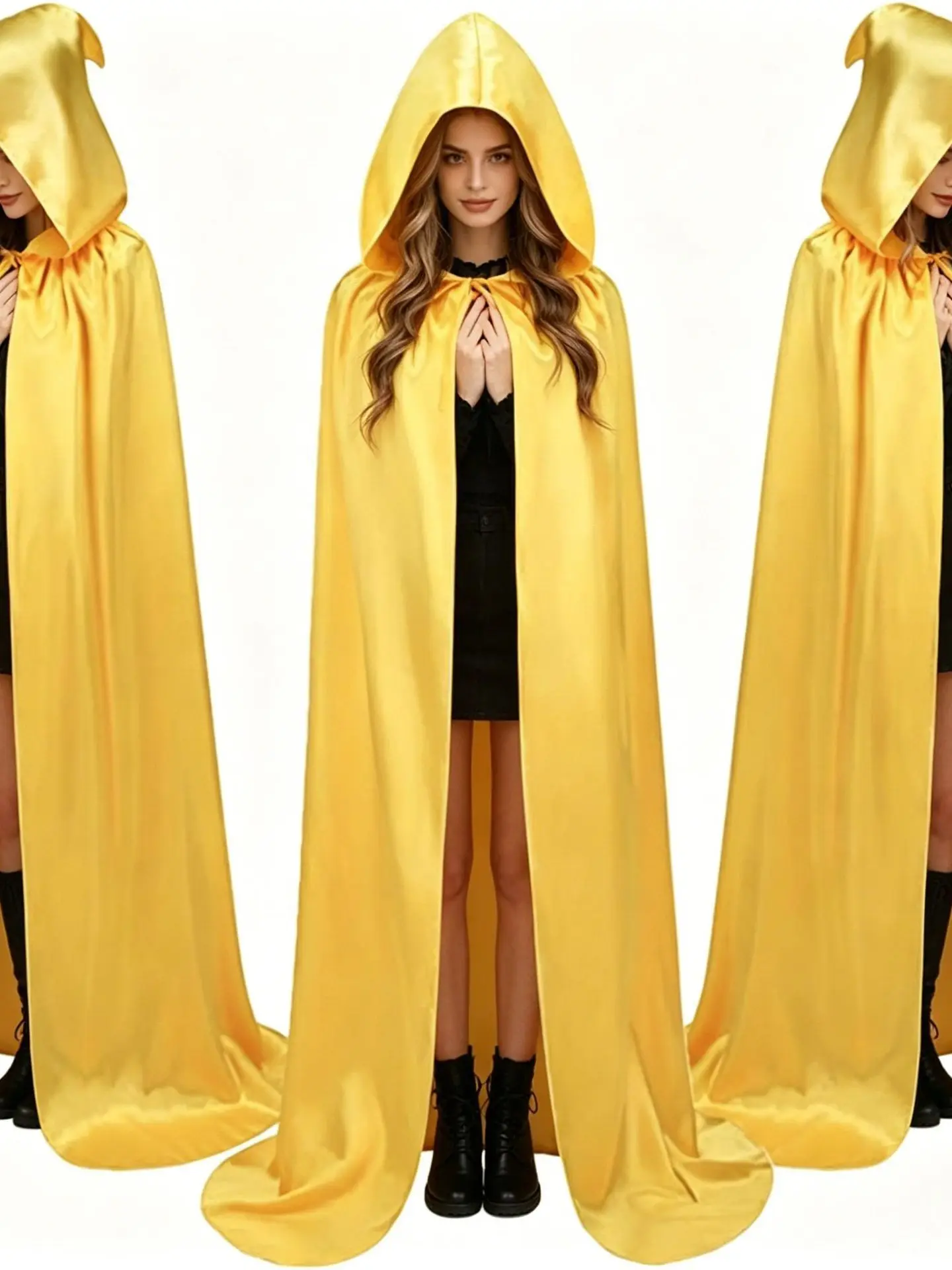 Medieval Retro Cloak Single Layer Satin Pointed Hat Cloak Unisex Adult Shoulder Shawl Halloween Party Robe Men's Women's Fashion