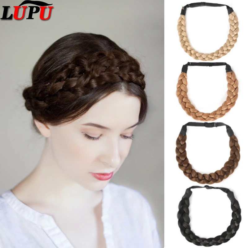 

LUPU Messy Wide 3-Strand Synthetic Hair braided headband classic coarse hair braided elastic braided headband suitable for girls