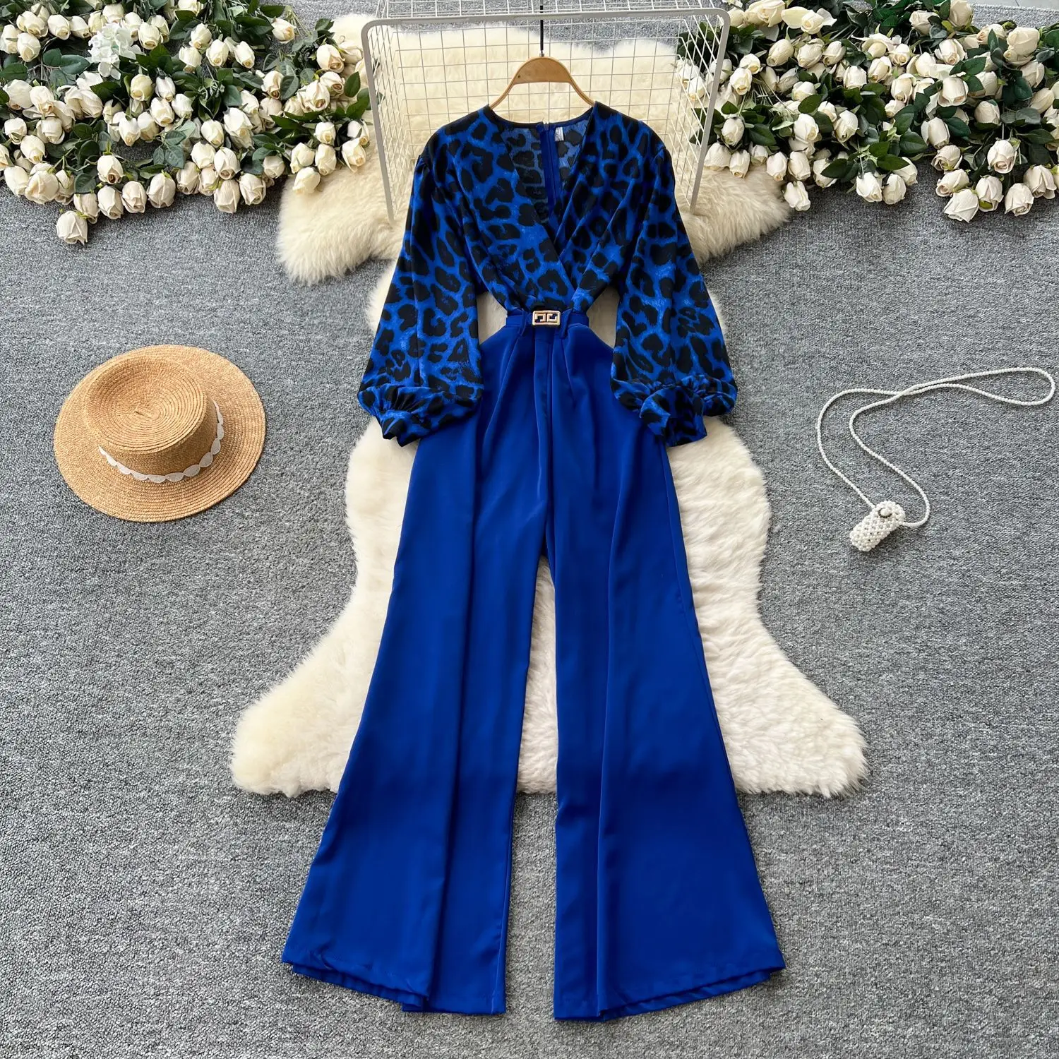 Jumpsuits ผู้หญิง One Piece แขนยาวเสือดาวพิมพ์ Overalls ยาวกางเกงเอวสูง Rompers Y2k Streetwear Jumpsuit ทํางาน