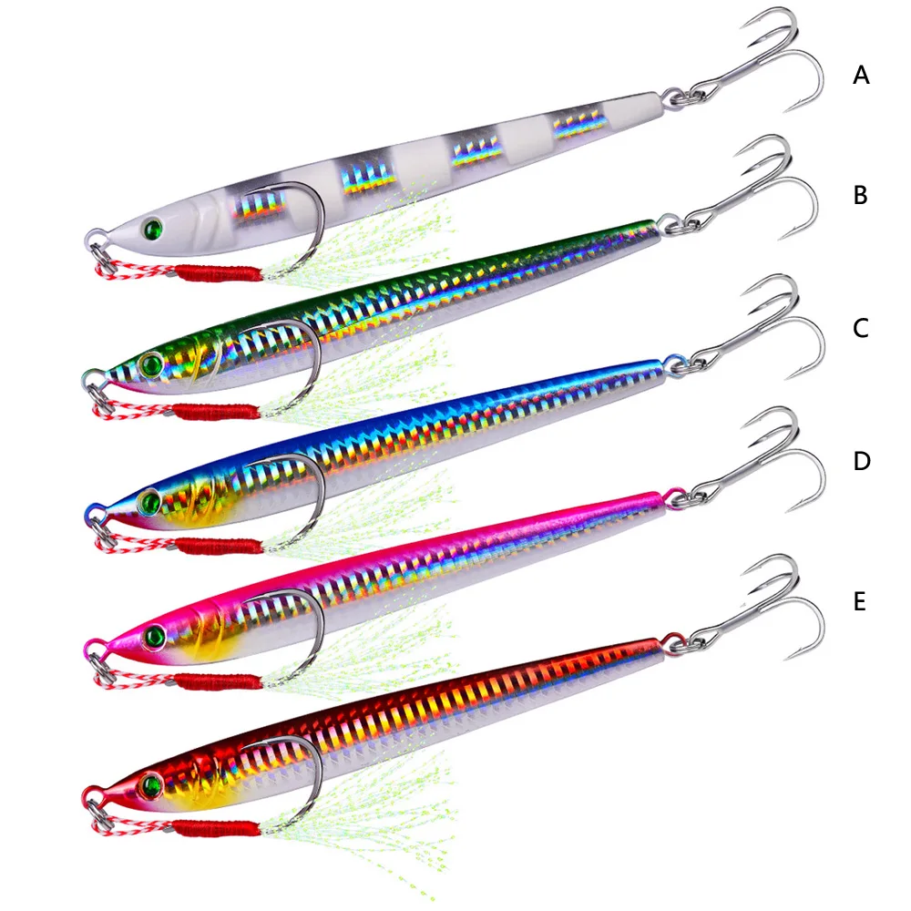 

1pcs Metal Fishing Bait 40g-100g Spoon Sea Bass Hard Jig 5 Colors Fish Lure Casting Artificial Jigging Treble Hook Lure LF027B