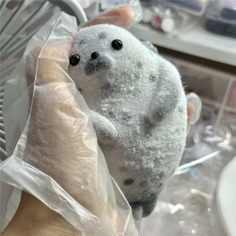 Flocked Seal Stress Relief Squishy Sensory Toy Realistic Sea Animal TPR Squeeze Toy Lovely Desktop Ornament Anti-anxiety Gift