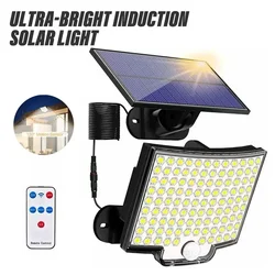 Luz Solar LED superbrillante para exteriores con Sensor de movimiento, Control remoto, IP65, resistente al agua, para Patio, garaje, luz de pared de seguridad