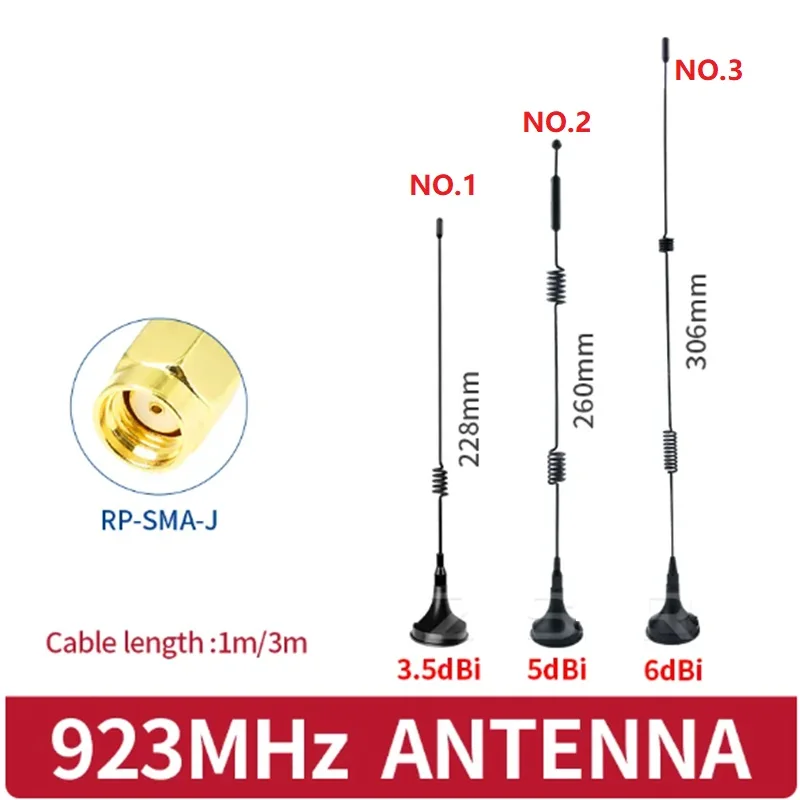 923 MHz Magnetic LoRa Antenna RP SMA Male 923MHz Antennas for Signal Booster Wireless Module Wifi Aerial with Cable 1m 3m