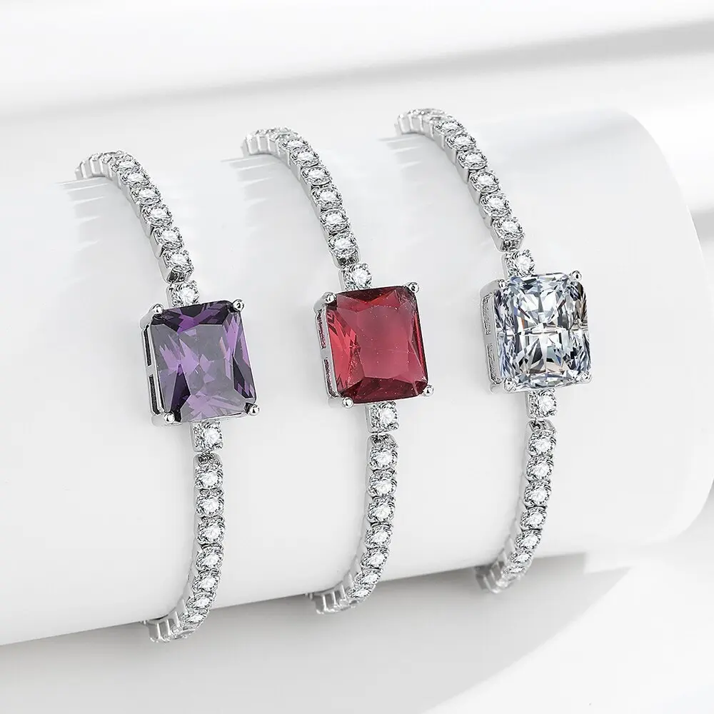

Light Luxury 925 Sterling Silver Gemstone Zircon British Style Small Sugar Cube Shape Women's Bracelet Elegant Versatile Jewelry