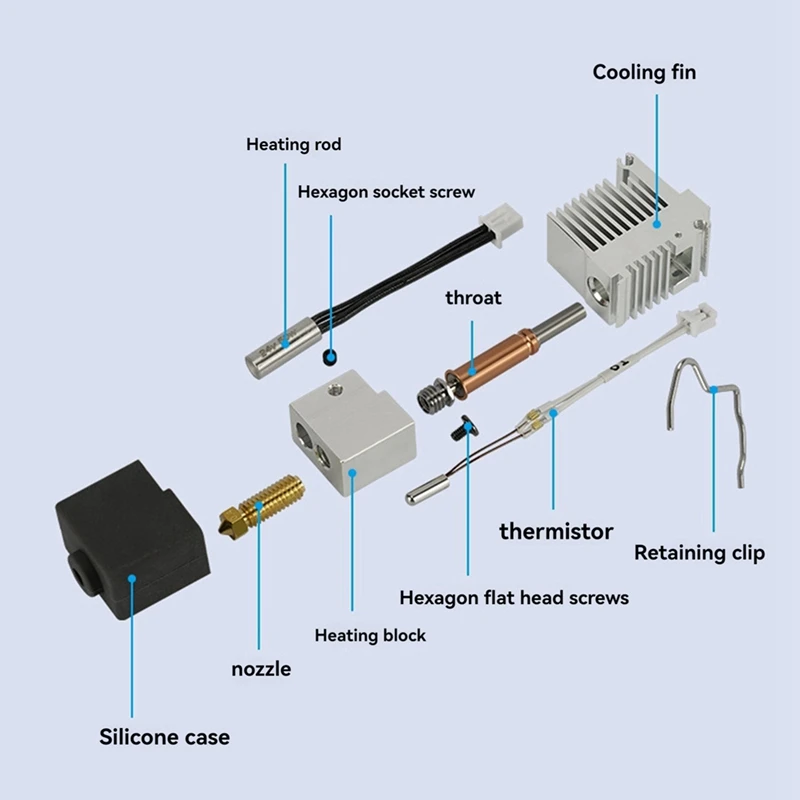 Hotend For Kobra 3,Hot End Kit Print Head Heat Sink Block With Extra Silicone Cover 0.4MM Hardened Steel Brass Nozzle