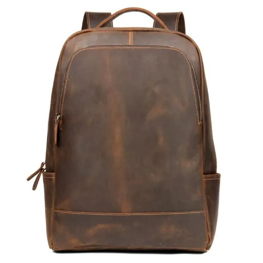 Genuine Vintage Leather Minimalist Backpack for Men Women Travel School Outdoor