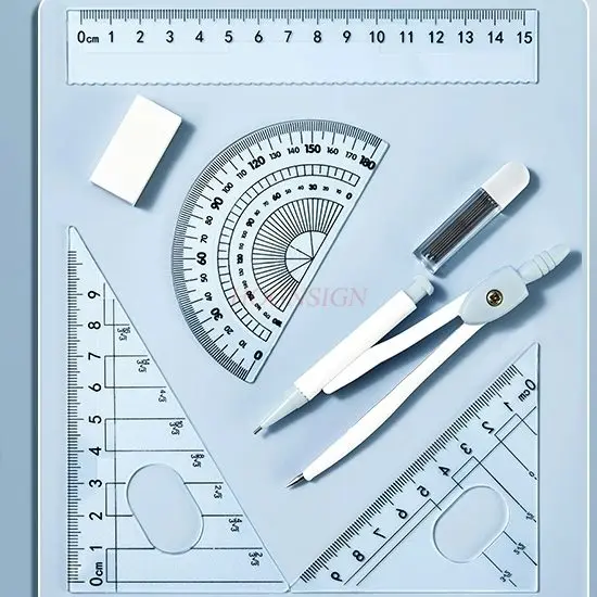 8pcs/set Compass and ruler set for junior high school students, specialized ruler for exams, drawing tool, transparent ruler