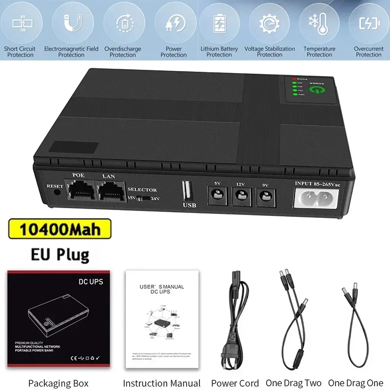 

Источник бесперебойного питания 18 Вт, 10400 мАч, маршрутизатор DC1018P, 5 В, 9 В, 12 В, оптический кошачий монитор, режим ожидания, зарядное устройство бесперебойного двигателя AC85-265V