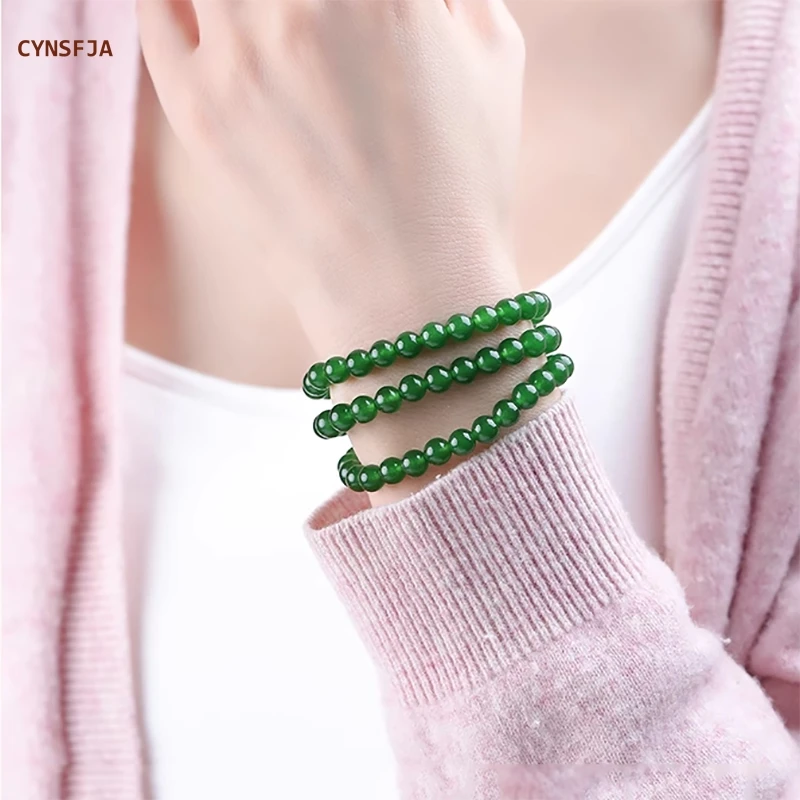 CYNSFJA New Real Rare Certified Natural Hetian Jasper Women's Lucky Green Jade Bracelets Necklace 6mm High Quality Elegant Gifts