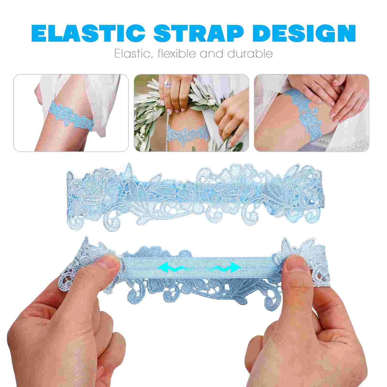 

HAPPYYAMI 2pcs Wedding Set Lace Garters Belt Bride Women Gift (Sky-Blue) wedding belt