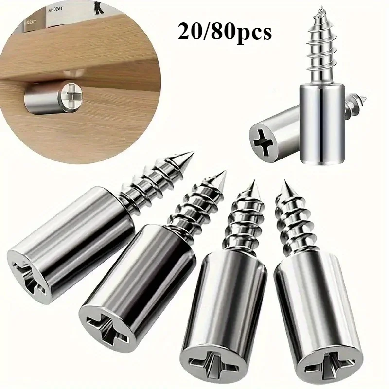 20/80pcs Self-Tapping Screws Cabinet Shelf Support Pegs with Anti-Slip Sleeve, Laminate Layer Plate Holder Bracket for Kitchen