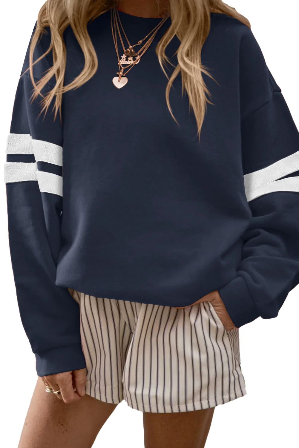 Spring Autumn Womens Long Sleeve Sweatshirt Street Style Casual Color Blocking Pullover Trendy Fashion Top