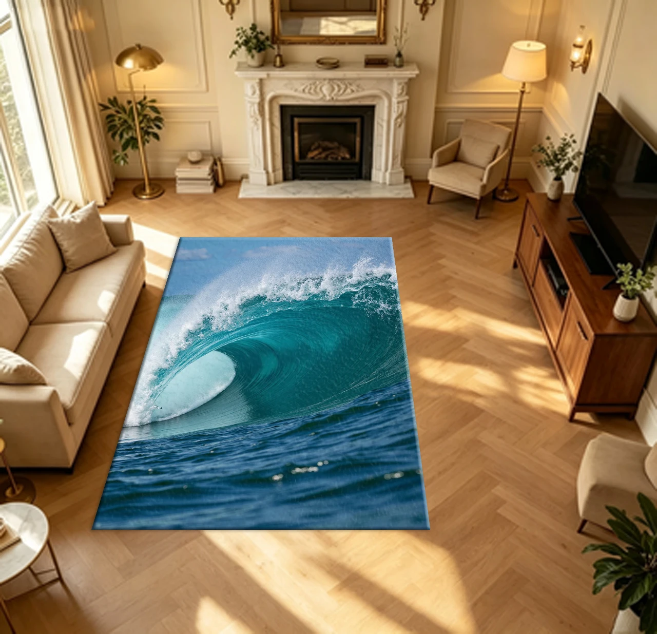Huge Blue Ocean Surf Wave Seascape Carpet Flooring Sea View Home Decor Area Rug