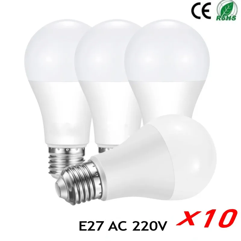 10pcs E27 LED Bulb Light 9W 12W 15W 18W 20W Real Power Light Bulbs AC 220V 230V 240V Spotlight Lampada LED Bombillas Lamp