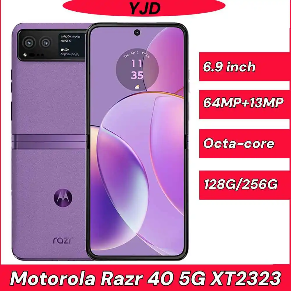 Подержанный 96% новый смартфон Motorola Moto Razr 40 Razr40 5G XT2323 6,9, складной мобильный телефон LTPO AMOLE 8 ГБ + 128 ГБ