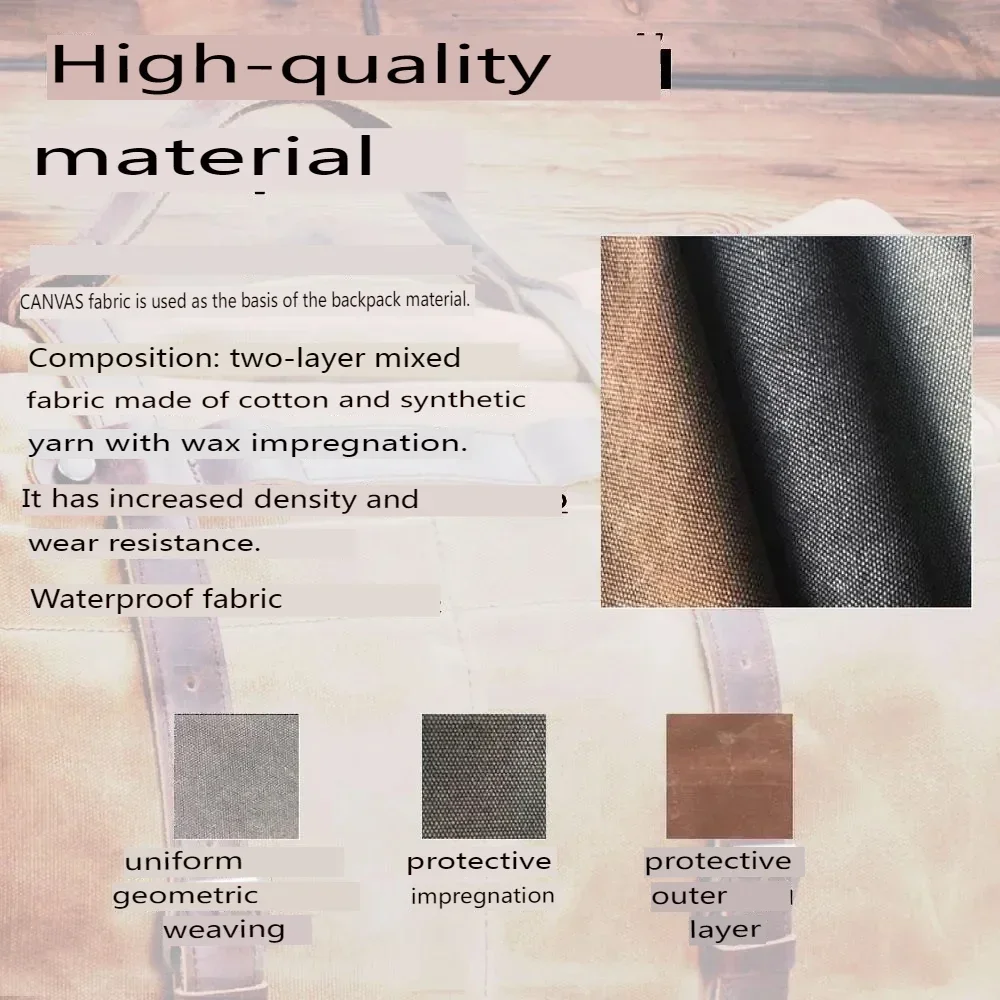 حقيبة سفر قماشية مشمعة عتيقة مقاومة للماء، حقيبة حمل واسعة مع زخرفة جلدية #5