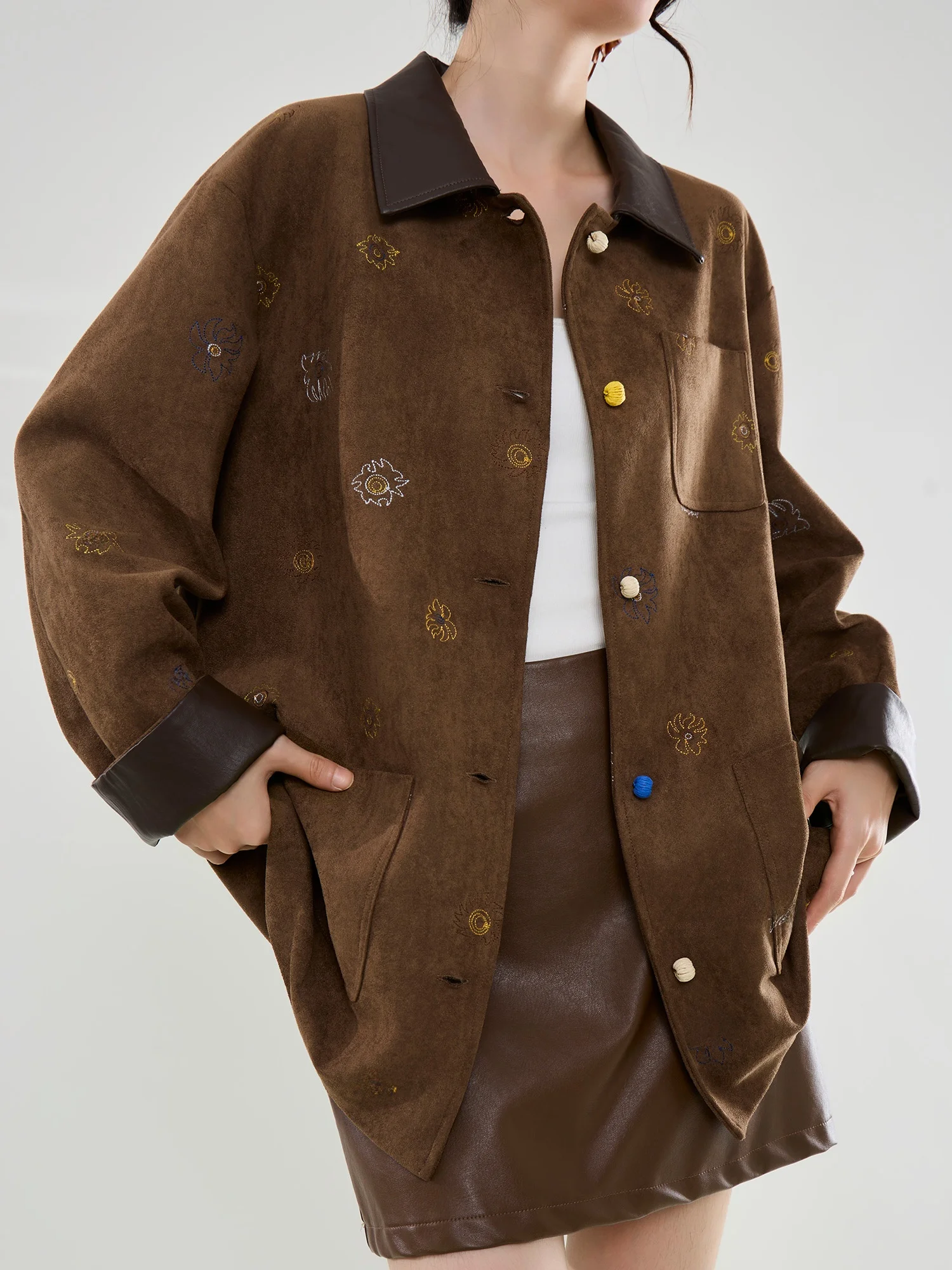 

Женская универсальная повседневная верхняя одежда Ele с вышивкой и воротником-стойкой, в корейском ретро-стиле, коллекция 2025 года, новинка