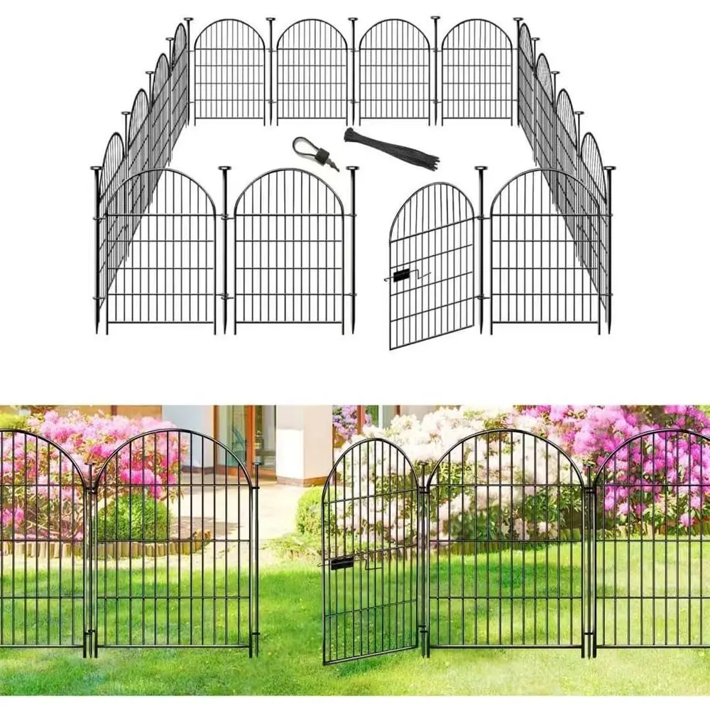 

36 Tall Rust-Resistant Metal Dog Fence, 22 Panels, Outdoor Garden Barrier with Gate, 48ft Total Length