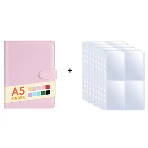 A5 노트북 광장 바인더 10 포켓 소매, 6 반지 PU 가죽 바인더 느슨한 리프 개인 주최자 사진 바인더 북 10 최고의 판매 a5 링 폴더 - №3