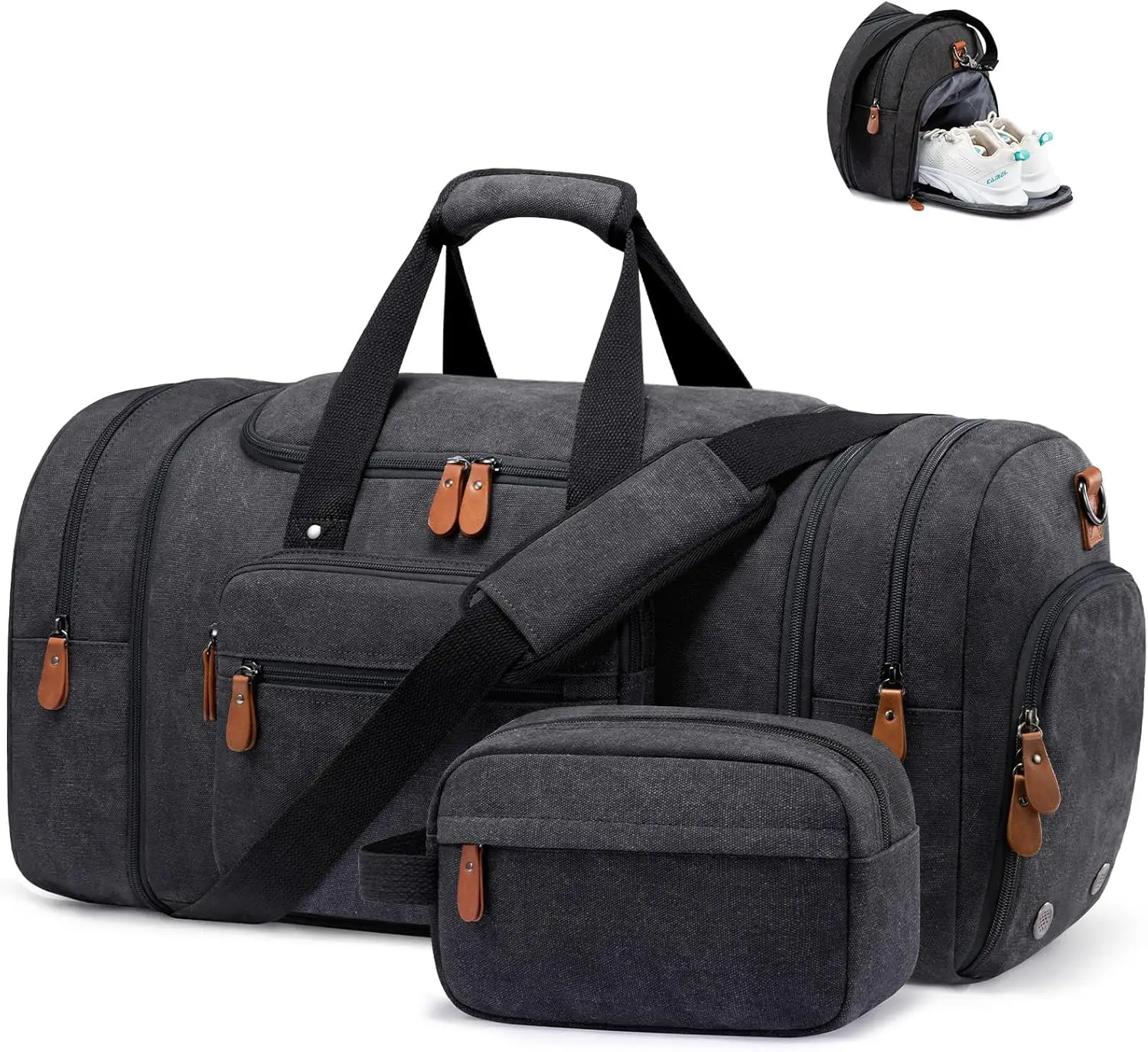 

Мужская дорожная сумка-дафл из канваса с отделением для обуви, косметичкой и возможностью использования в качестве ручной клади в самолете, темно-серого цвета