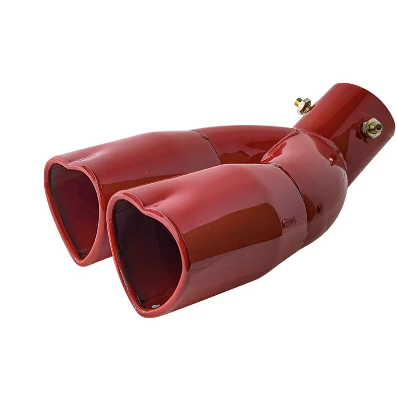 1Pc Universal Double Outlet Heart-Shaped Tail Throat Automotive External Modification Accessory Car Exhaust Pipe Muffler