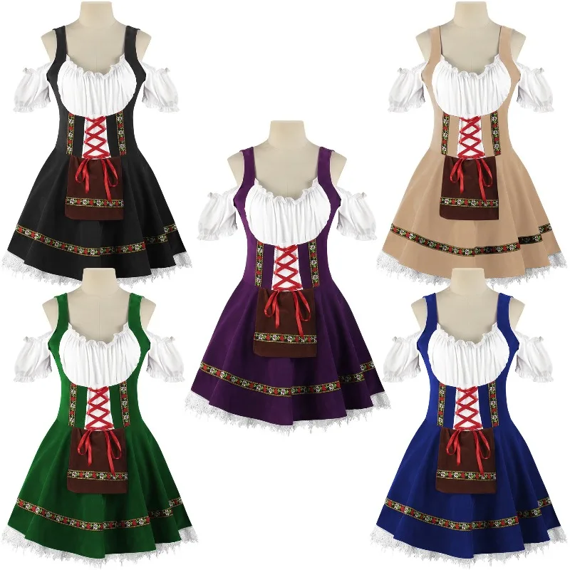 

2025 Beer Maid Cosplay Dress | Oktoberfest Barmaid Uniform with Apron & Lace Trim for Festival Stage Performances