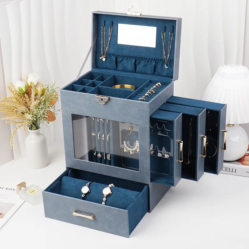 

Dressing Table Jewelry Box Necklace Rings Storage Boxes Exquisite Leather Jewellery Case Large Capacity Trinket Organize Cases