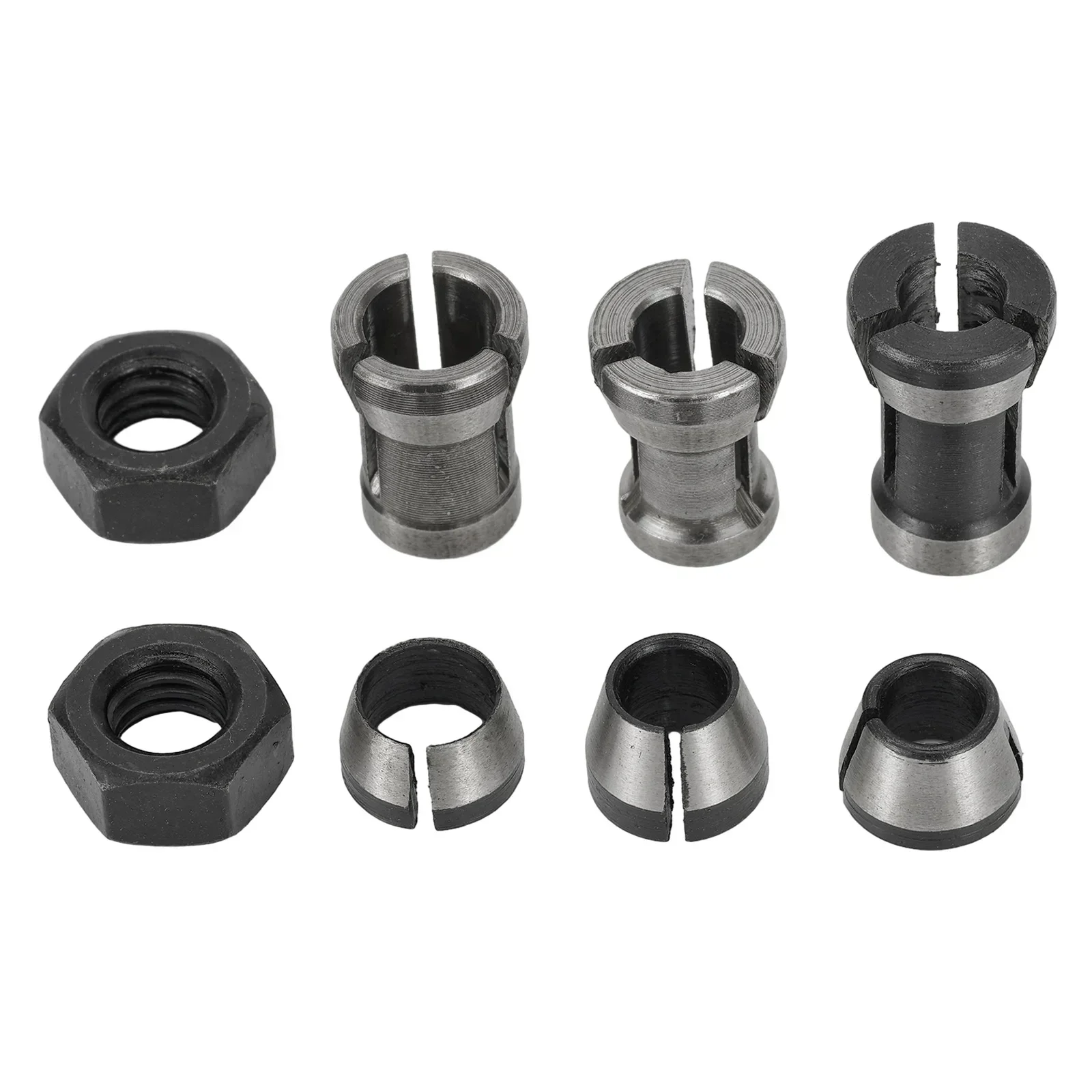 8pcs 6mm 6.35mm 8mm Router Bit Collet Chuck Adapter Clamping Nuts For Engraving Trimming Machine Router Milling Cutter Access