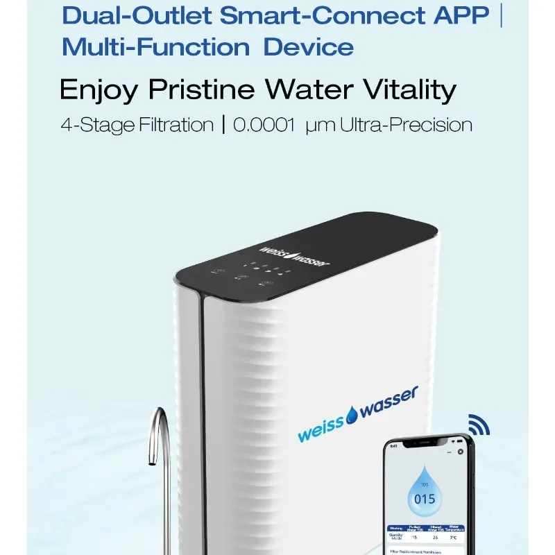 Menred Reverse Osmosis Water Filter System, 600 GPD Dual-Outlet Smart RO Purifier with WiFi App, 0.0001μm 4-Stage Filtration