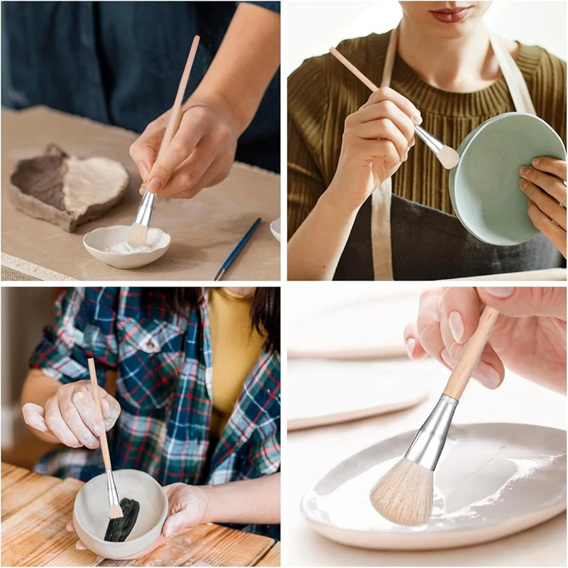 Hot TTKK Glaze Brushes For Pottery,Pottery Glaze Brushes Multipurpose Ceramic Brush Set For Acrylic Painting,Blending Mop Brushe