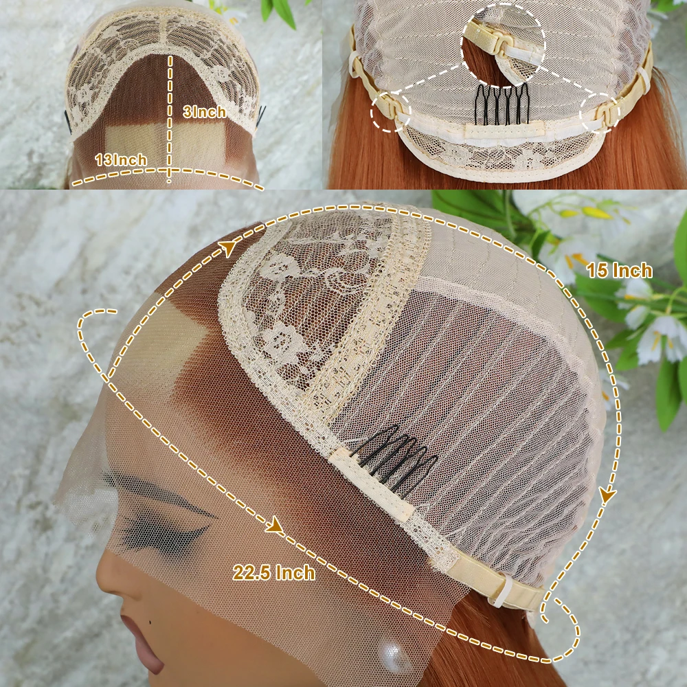 أبولوريل-شعر مستعار بدانتيل أمامي اصطناعي للنساء ، شعر مستعار أشقر ، شعر طويل ناعم مستقيم ، زنجبيل برتقالي ، 13 × 3