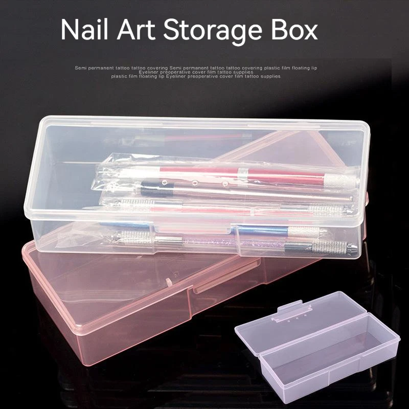 Nail Art Aufbewahrung sbox Nagel teile Veranstalter klar rosa Quader Kunststoff behälter Verpackung Fall für Nagel bürste Datei Maniküre Werkzeuge