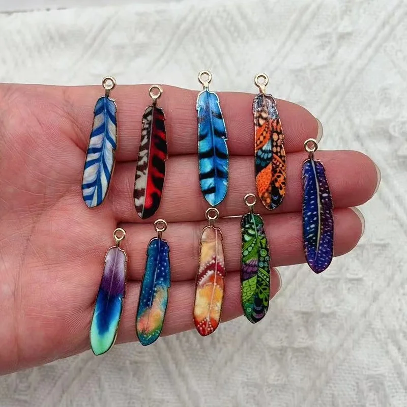 10pcs alloy colored feather charm pendant DIY jewelry keychain necklace earrings tassel making accessories