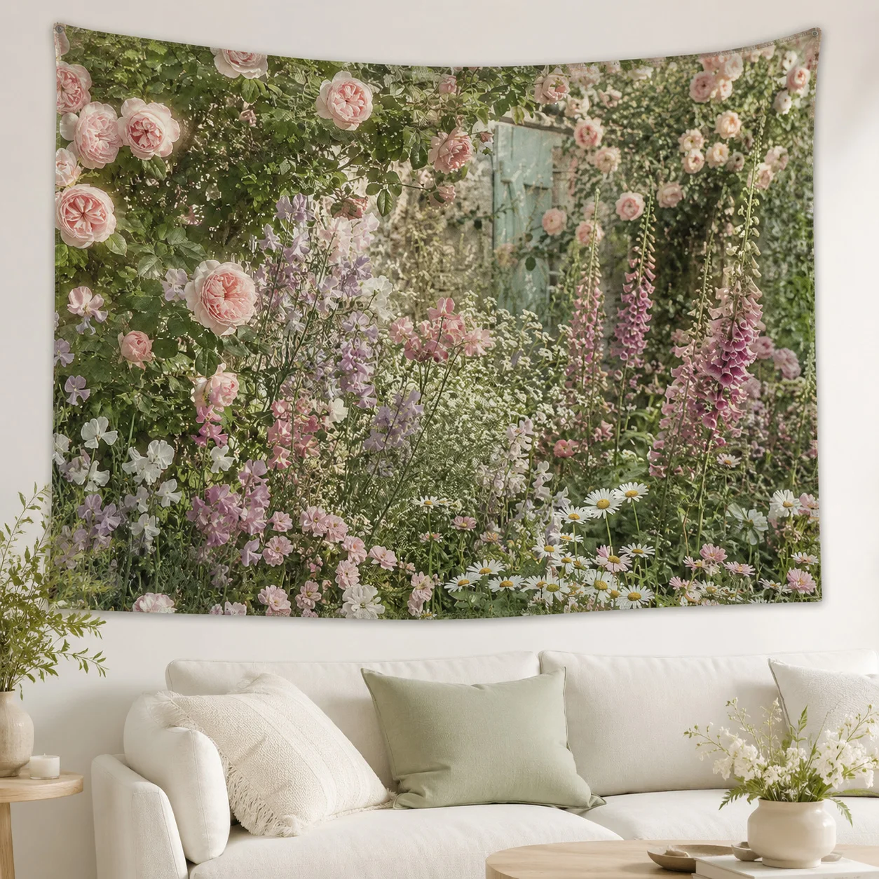 Vintage Pink Rose Tapestry Garden Wall Hanging, Aesthetic Live Background, Perfect Birthday Gift