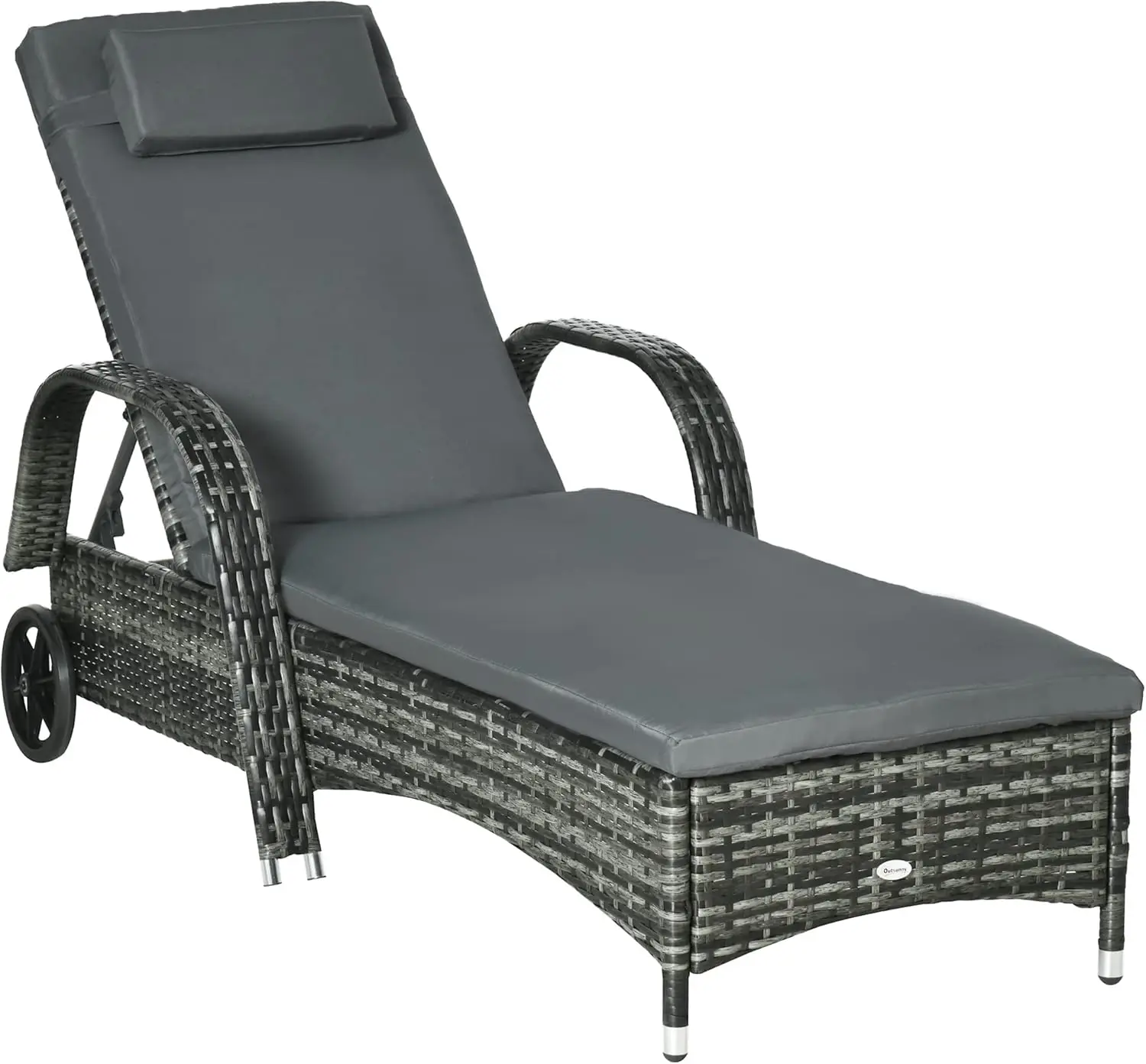 

Wicker Outdoor Chaise Lounge, 5-Level Adjustable Backrest PE Rattan Pool Lounge Chair with Wheels, Cushion & Headrest