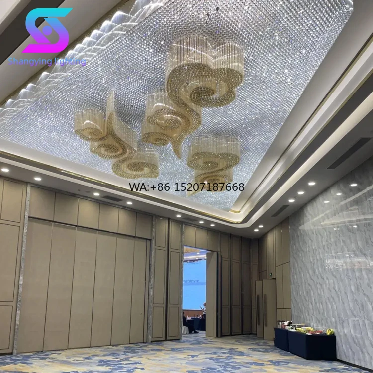 Custom High  Raindrop LED  Luxury Hotel Lobby Modern Glass  ing Iron Base Remote Controlled