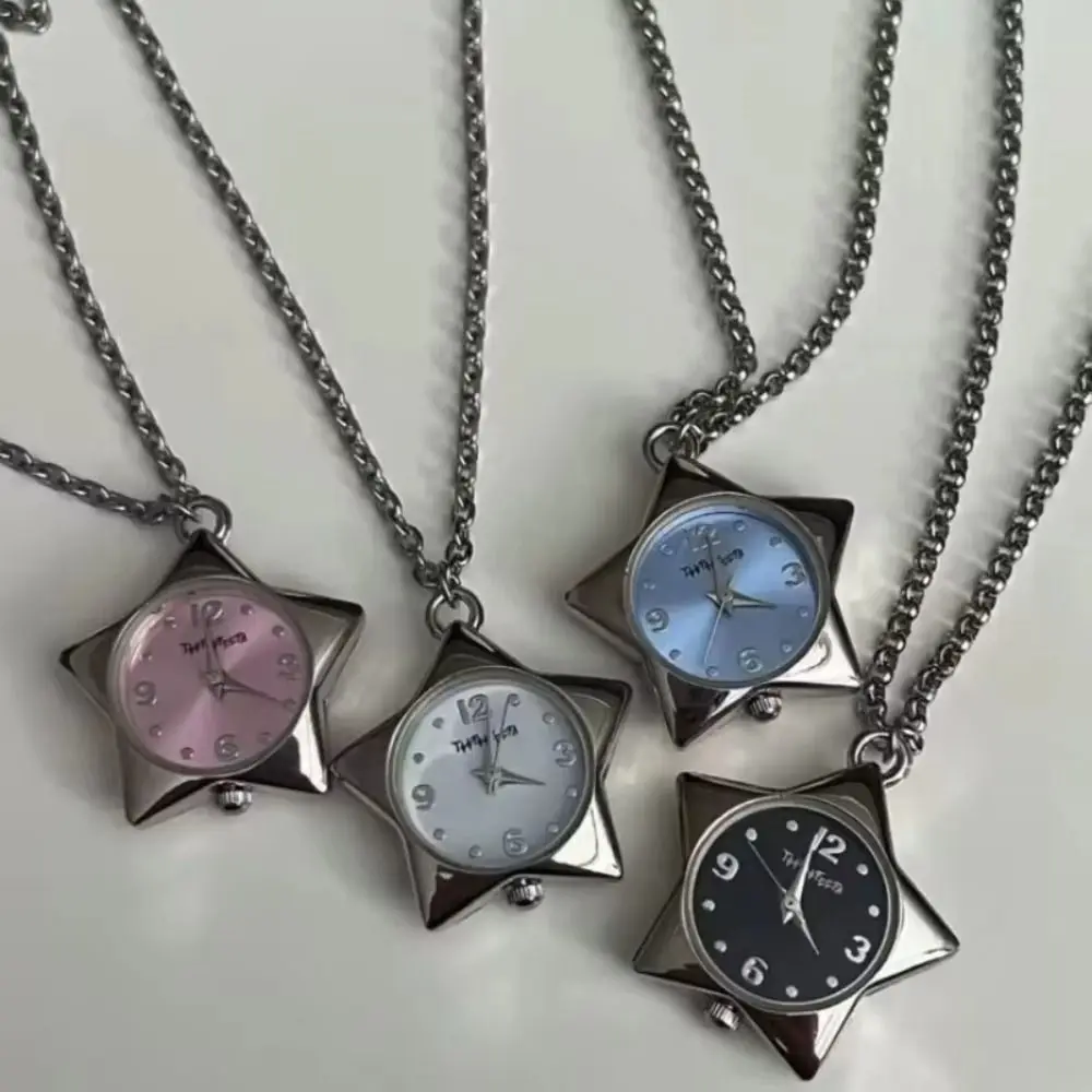 Creative Heart-shaped Star Pocket Necklace Flexible Length Bag Charms Y2K Necklace Vintage Zinc Alloy Clock Pendant Women Girls