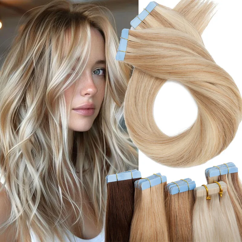 

20 шт., невидимая лента для наращивания волос, 100% человеческие волосы Remy, 12-26 дюймов, ультратонкие бесшовные утки, без клея