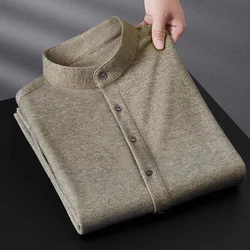 Men's Clothing Autumn Winter Trendy Stand Collar Thicken All Match Polo T Shirt Male Casual Solid Long Sleeve Slim Pullover Tops