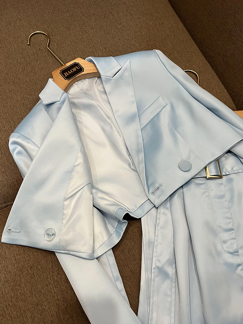 Injet cetim ultra-corte terno jaet e orts conjunto de duas peças feminino celebridade faion outono inverno commute sle a693