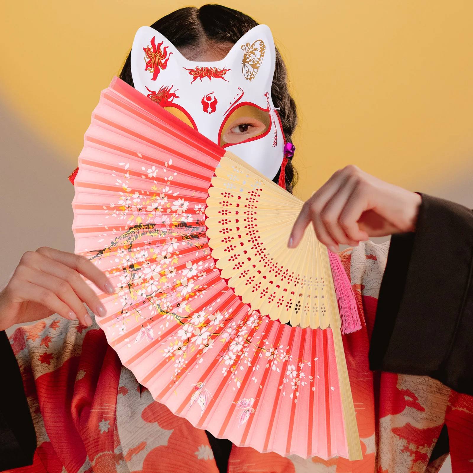 

Fox Mask Fan Japanese Style Festival Cosplay Masquerade Party Accessory Animal Decorative Mask for Adults Role Play Halloween