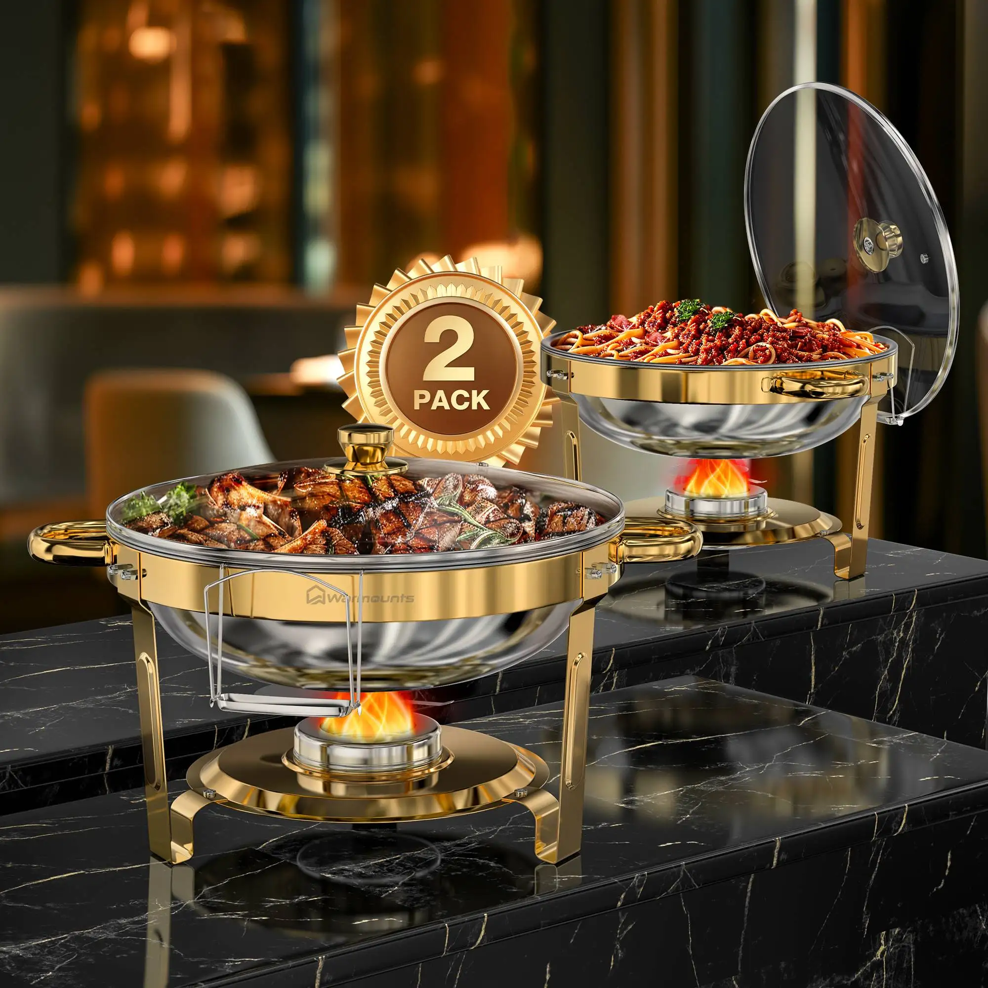 2/4 Pack Chafing Dishes voor Buffet 5QT Ronde RVS Chafing Dish Set voor Thuisfeesten, Kerst Buffet Warmer Set