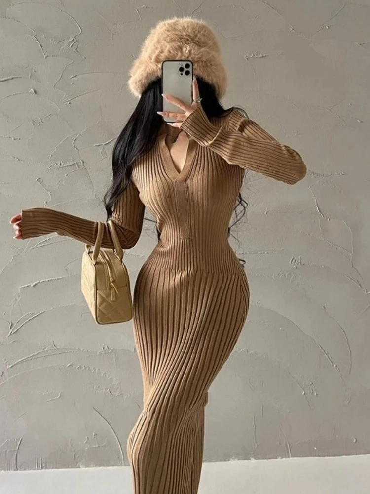 Party Prom Maxi Bodycon Female Knit Dress Black Chic and Elegant Pretty Korean Fashion Loose Trendy 2025 Women's Crochet Dresses